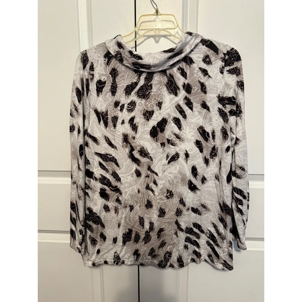 Chicos Size 3 Cowl Neck Long‎ Sleeve Abstract Print Top Women's